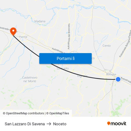 San Lazzaro Di Savena to Noceto map