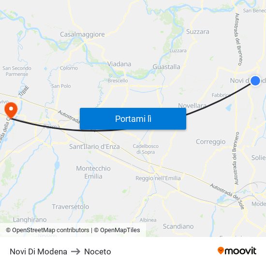 Novi Di Modena to Noceto map