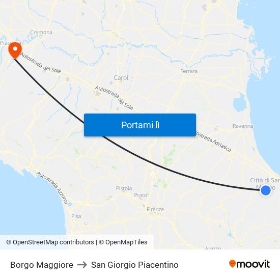 Borgo Maggiore to San Giorgio Piacentino map