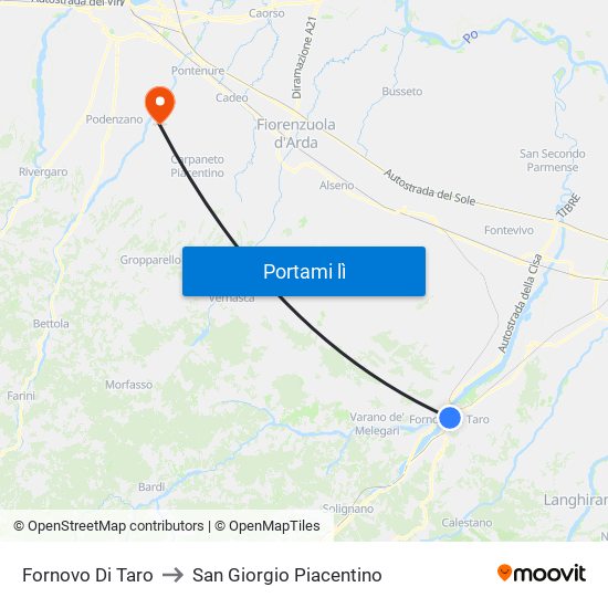 Fornovo Di Taro to San Giorgio Piacentino map