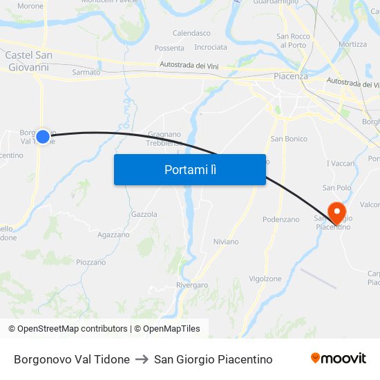 Borgonovo Val Tidone to San Giorgio Piacentino map