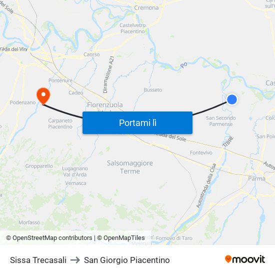 Sissa Trecasali to San Giorgio Piacentino map