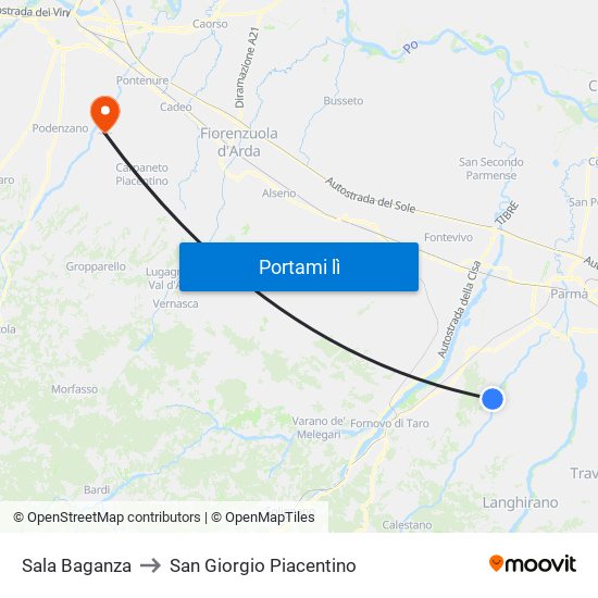 Sala Baganza to San Giorgio Piacentino map