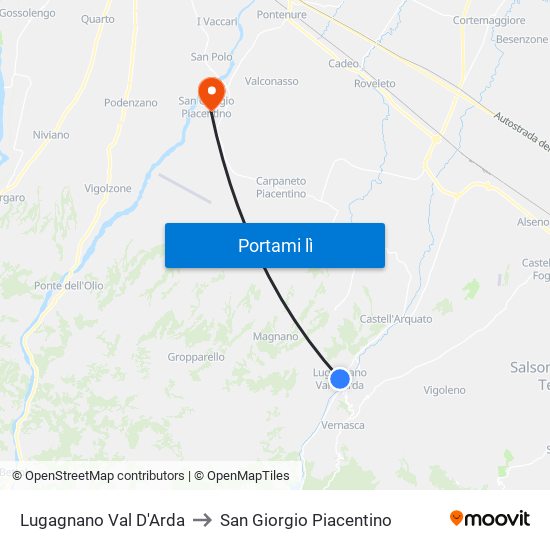 Lugagnano Val D'Arda to San Giorgio Piacentino map