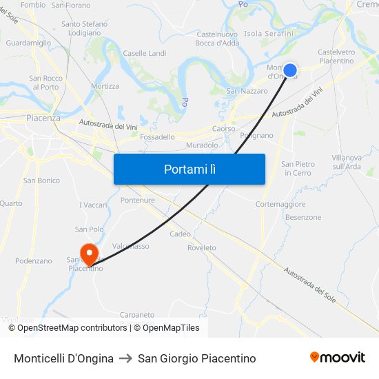 Monticelli D'Ongina to San Giorgio Piacentino map