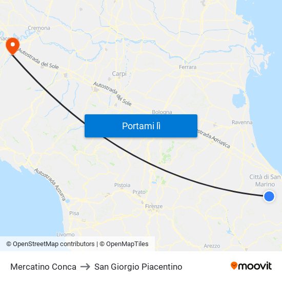 Mercatino Conca to San Giorgio Piacentino map