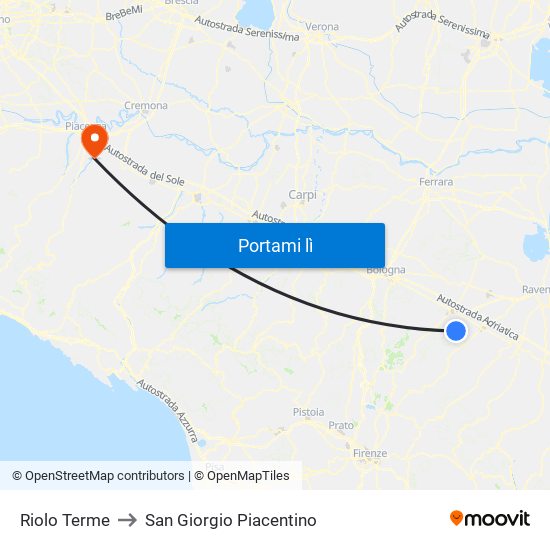 Riolo Terme to San Giorgio Piacentino map