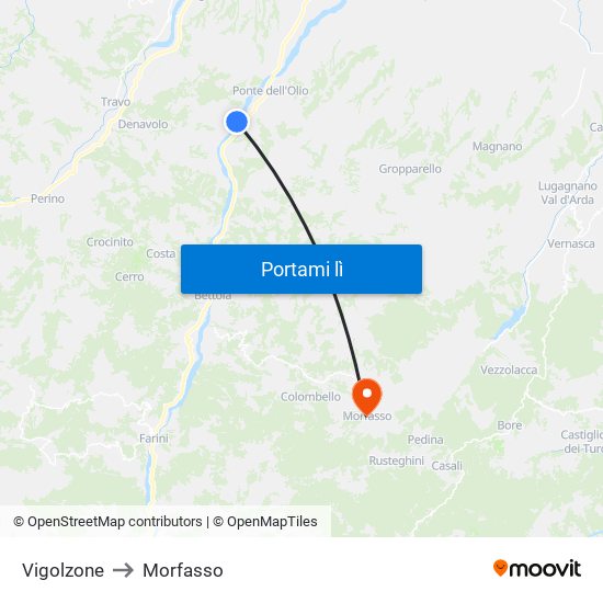 Vigolzone to Morfasso map