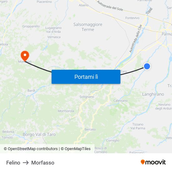 Felino to Morfasso map