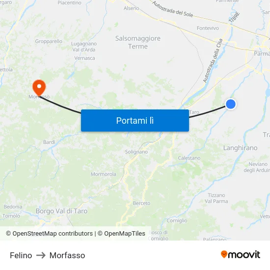 Felino to Morfasso map