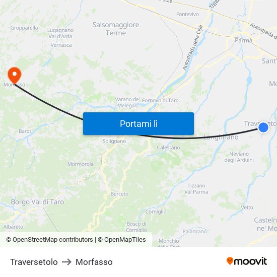 Traversetolo to Morfasso map