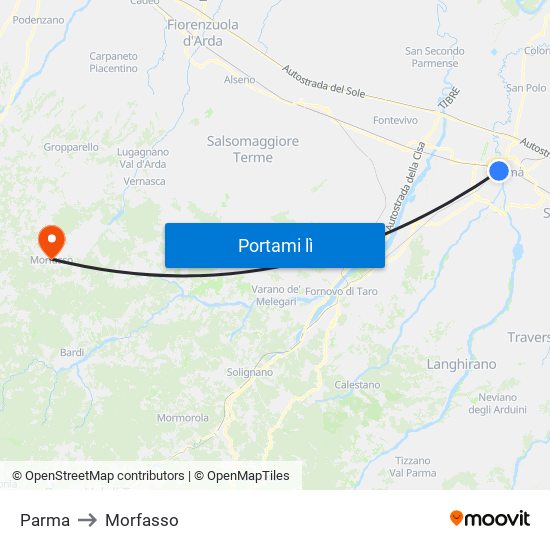 Parma to Morfasso map