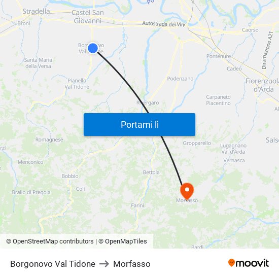 Borgonovo Val Tidone to Morfasso map