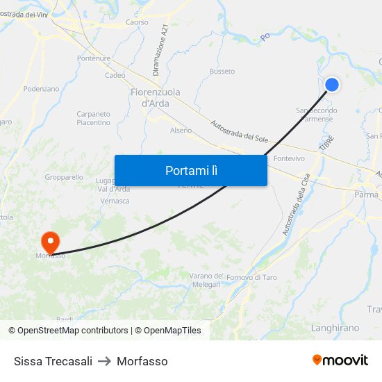 Sissa Trecasali to Morfasso map