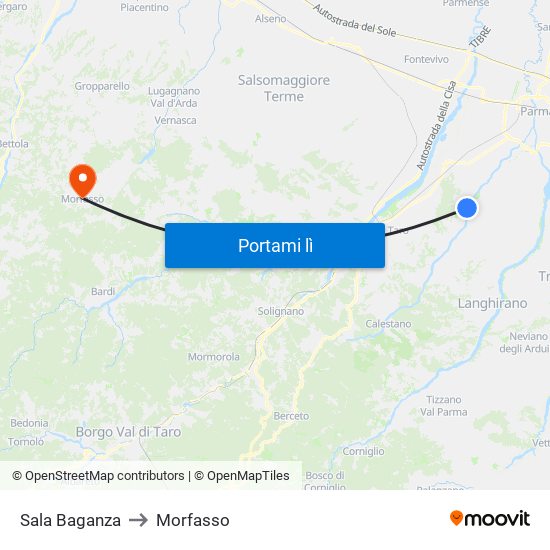 Sala Baganza to Morfasso map