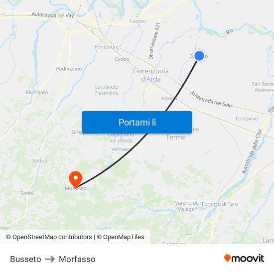 Busseto to Morfasso map