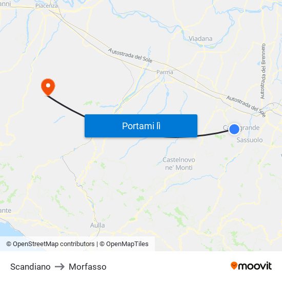 Scandiano to Morfasso map