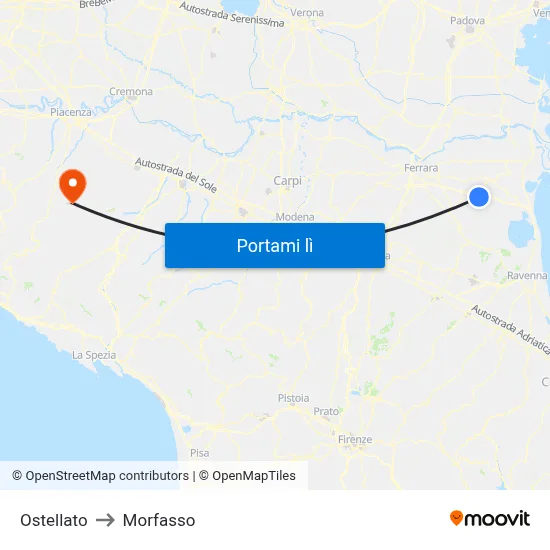 Ostellato to Morfasso map