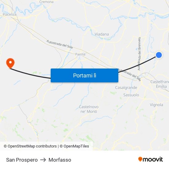 San Prospero to Morfasso map