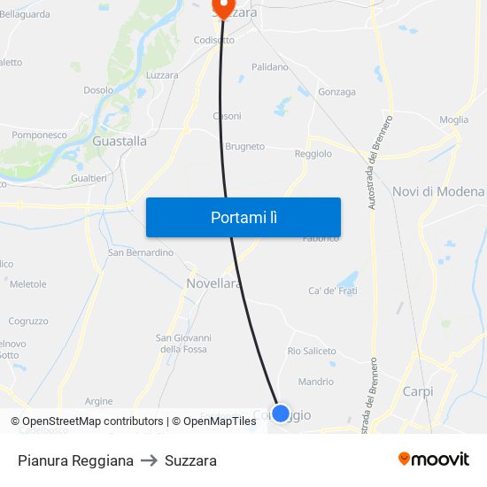 Pianura Reggiana to Suzzara map