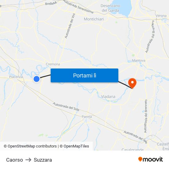 Caorso to Suzzara map
