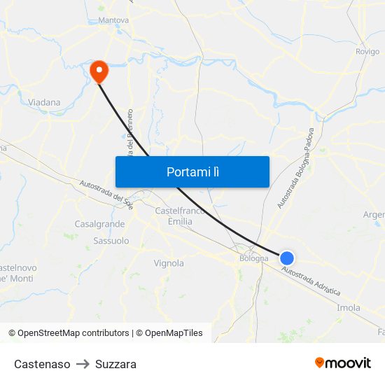 Castenaso to Suzzara map