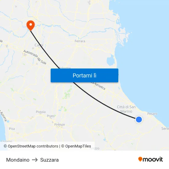 Mondaino to Suzzara map