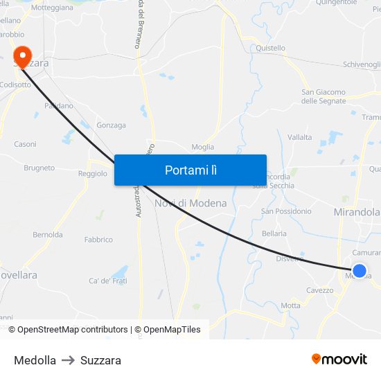 Medolla to Suzzara map