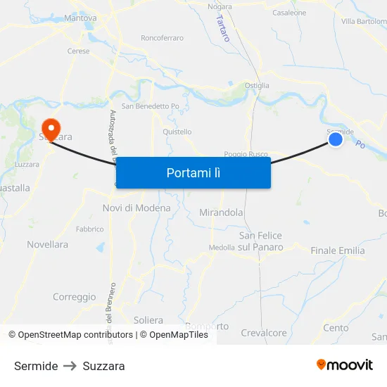 Sermide to Suzzara map