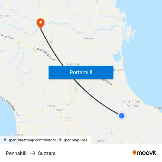 Pennabilli to Suzzara map