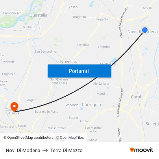 Novi Di Modena to Terra Di Mezzo map