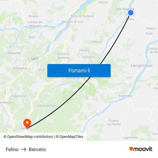 Felino to Berceto map