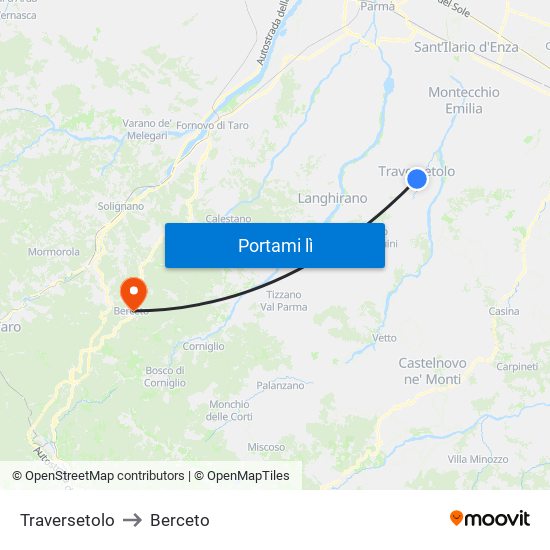 Traversetolo to Berceto map