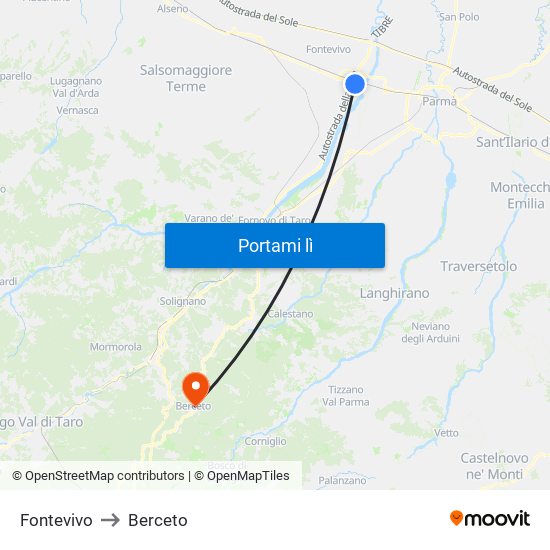 Fontevivo to Berceto map