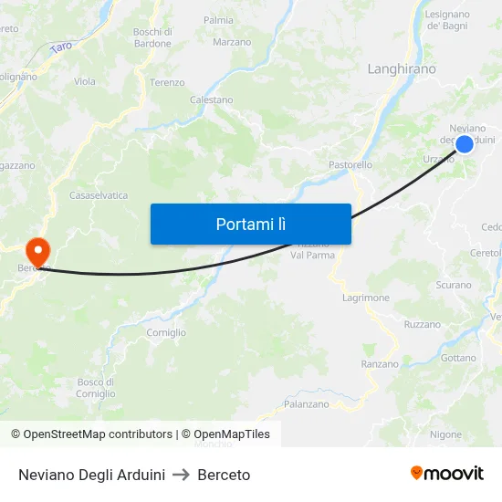Neviano Degli Arduini to Berceto map