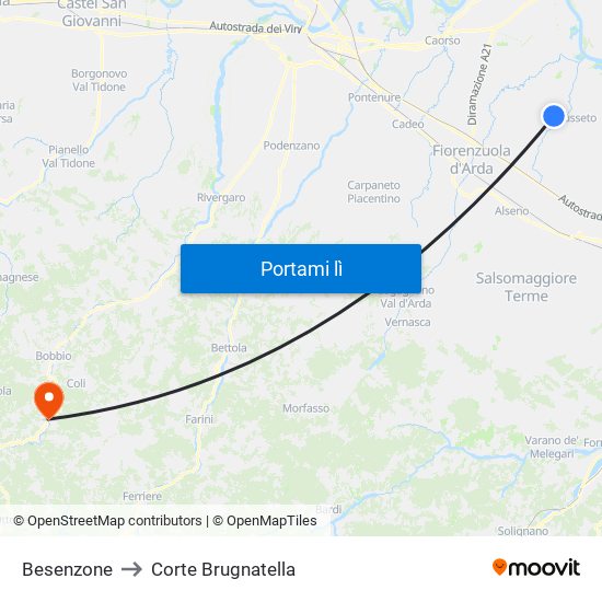 Besenzone to Corte Brugnatella map