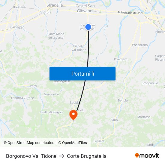 Borgonovo Val Tidone to Corte Brugnatella map