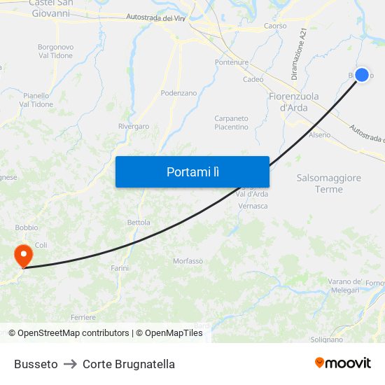 Busseto to Corte Brugnatella map