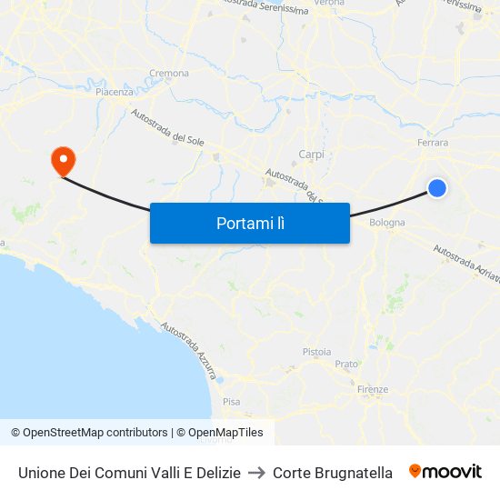Unione Dei Comuni Valli E Delizie to Corte Brugnatella map