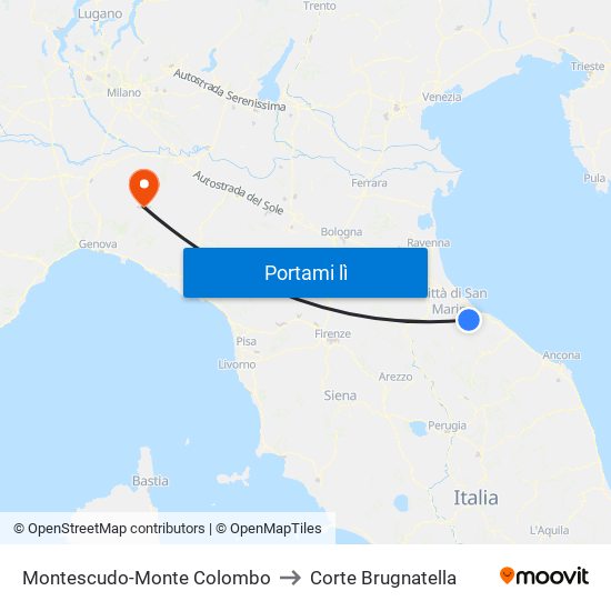 Montescudo-Monte Colombo to Corte Brugnatella map