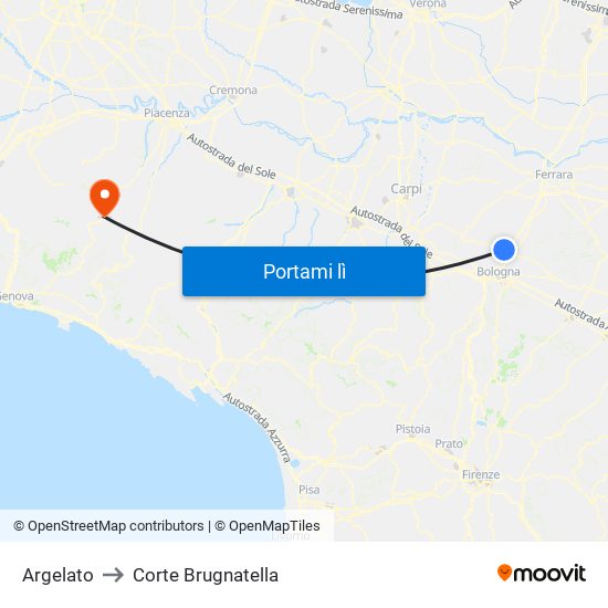 Argelato to Corte Brugnatella map