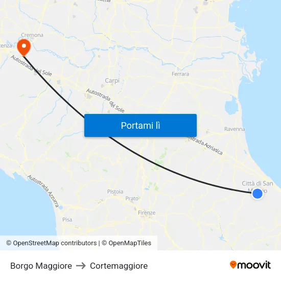Borgo Maggiore to Cortemaggiore map