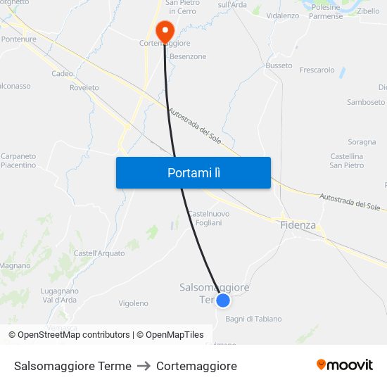 Salsomaggiore Terme to Cortemaggiore map