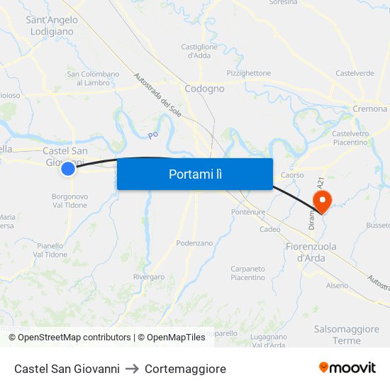 Castel San Giovanni to Cortemaggiore map