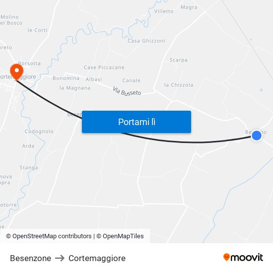 Besenzone to Cortemaggiore map