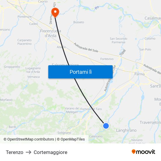 Terenzo to Cortemaggiore map