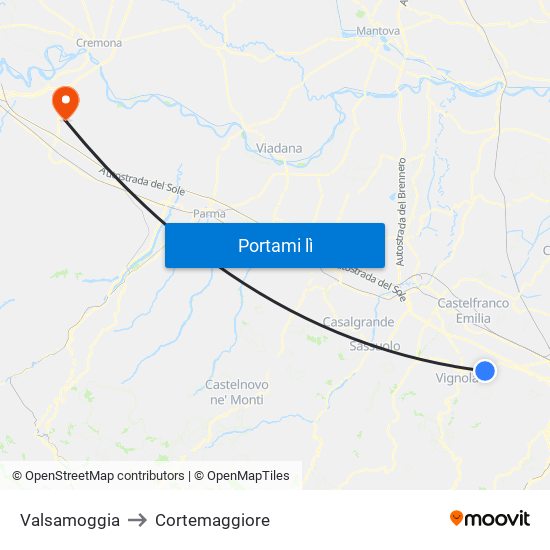 Valsamoggia to Cortemaggiore map