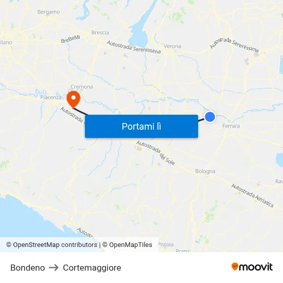 Bondeno to Cortemaggiore map