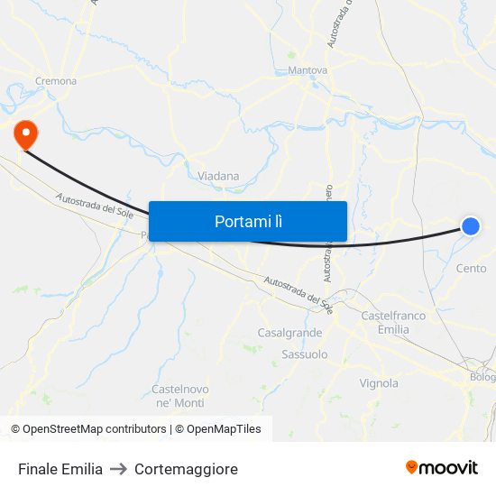 Finale Emilia to Cortemaggiore map