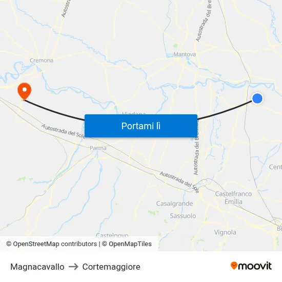 Magnacavallo to Cortemaggiore map